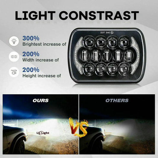 5x7" / 7x6" Rectangle LED Headlights with DRL – Ultra Bright Upgrade for Toyota Pickup, MR2, Celica, Supra & Nissan 240SX