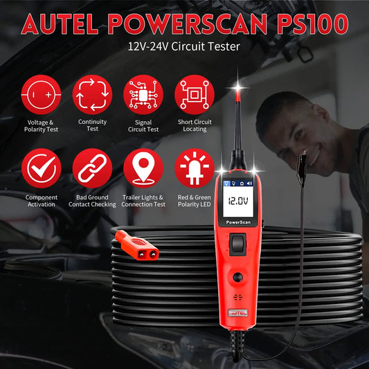 2025 Autel PS100 Automotive Power Circuit Probe Electrical Circuit Tester 12V 24V Digital Voltage Vehicle Test Diagnostic Tool